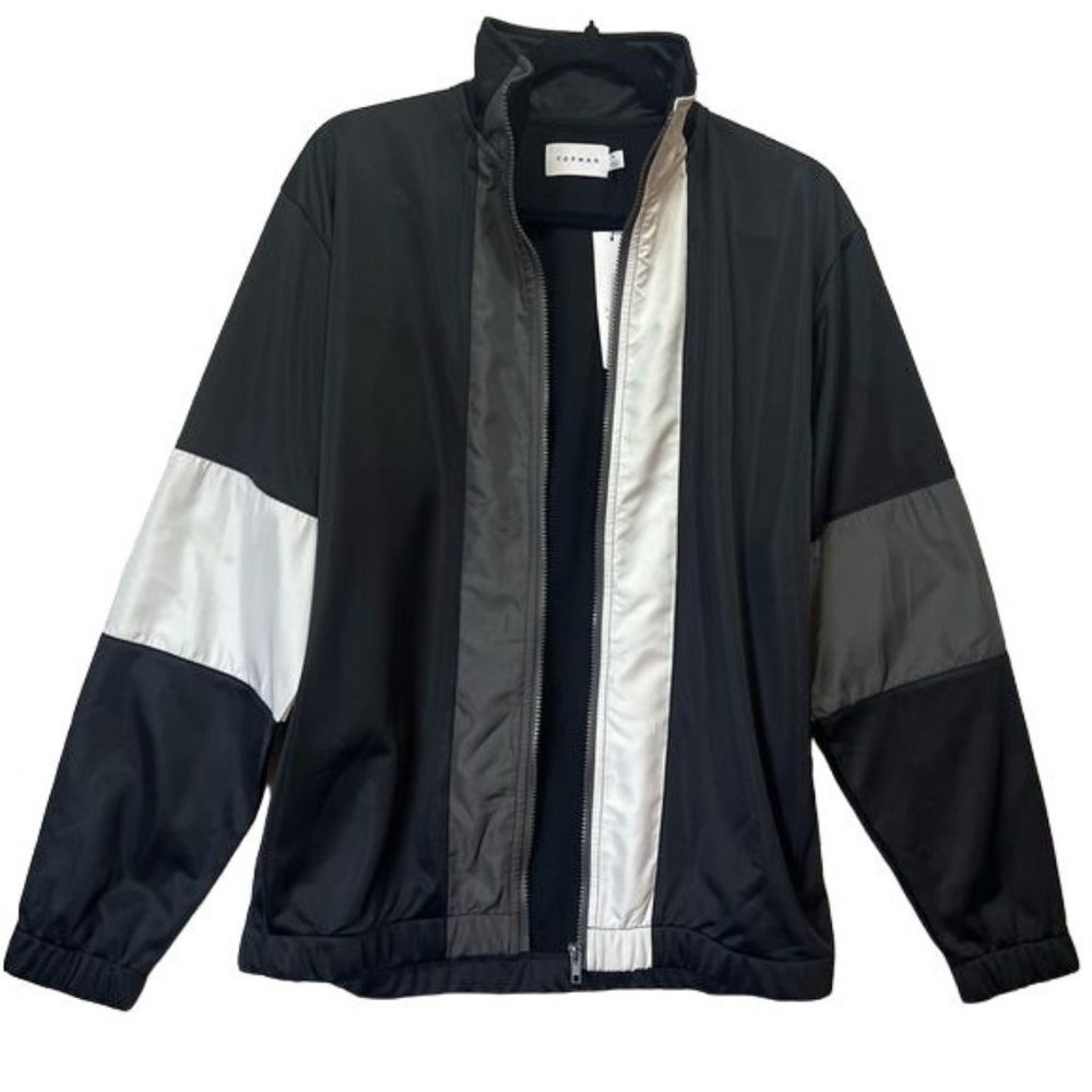 Men Jacket Full Zipper  Black White and Gray TOPMAN Size SMALL Lightweight New